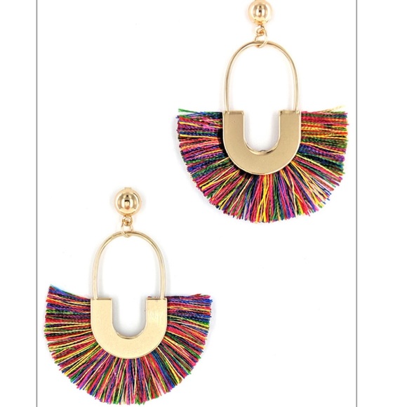 Brand New Multicolored Fun Gold Tassel Earrings - Picture 2 of 2
